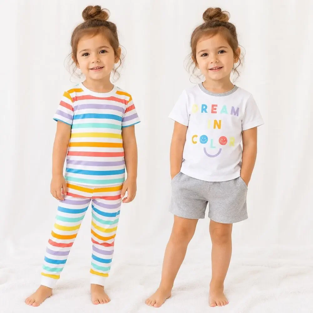Carter’s Girls 2T 4 Piece Cotton Pajama Set Rainbow Dream In Color